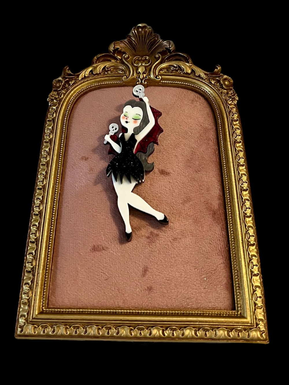 Vixen Vampire Girl Brooch Pin - Spooky Halloween Pinup Jewelry